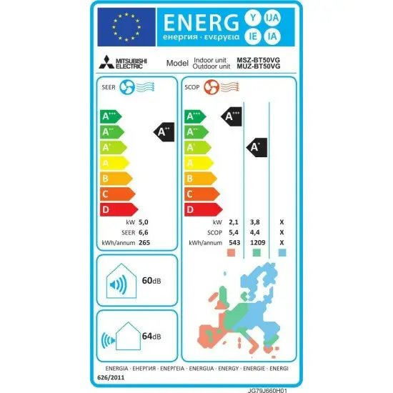 Mitsubishi Electric MSZ/MUZ-BT50VG(K) Κλιματιστικό Inverter 18000 BTU A++/A+ με WiFi