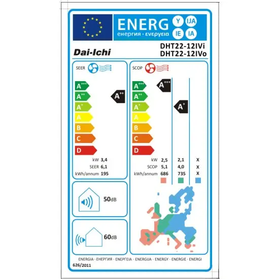 Dai-Ichi DHT22-12IVi/DHT22-12IVo Κλιματιστικό Inverter 12000 BTU A++/A+ Dai-Ichi DHT22-12IVi/DHT22-12IVo Κλιματιστικό Inverter 12000 BTU A++/A+