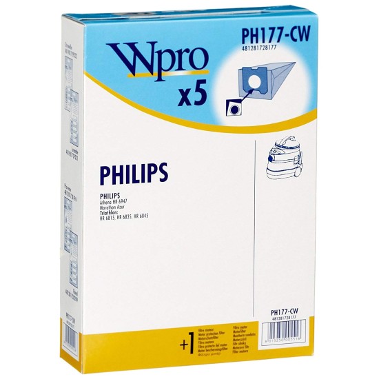 Wpro PH177-CW Σακούλα χάρτινη για ηλεκτρικές σκούπες (συμβατή και με Philips Automatic / Athena / Duomatic / Marathon Azur /Milano κ.α) Wpro PH177-CW Σακούλα χάρτινη για ηλεκτρικές σκούπες (συμβατή και με Philips Automatic / Athena / Duomatic / Marathon Azur /Milano κ.α)
